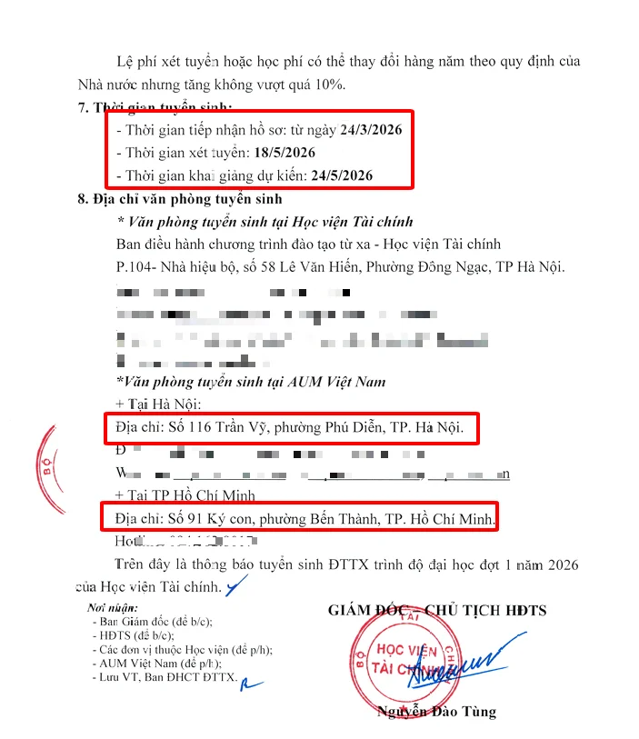 AOF th&ocirc;ng b&aacute;o tuyển sinh hệ từ xa 2026