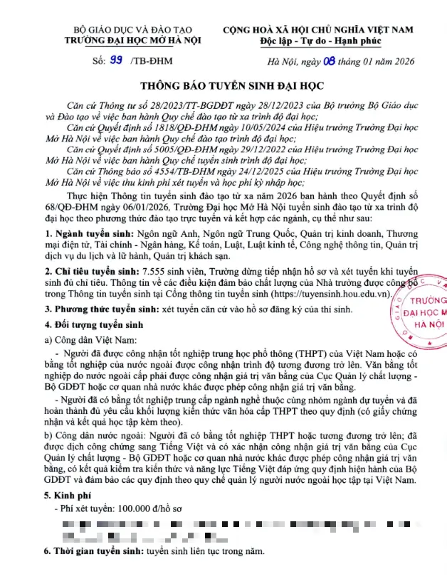 TRƯỜNG ĐẠI HỌC MỞ HÀ NỘI HOU