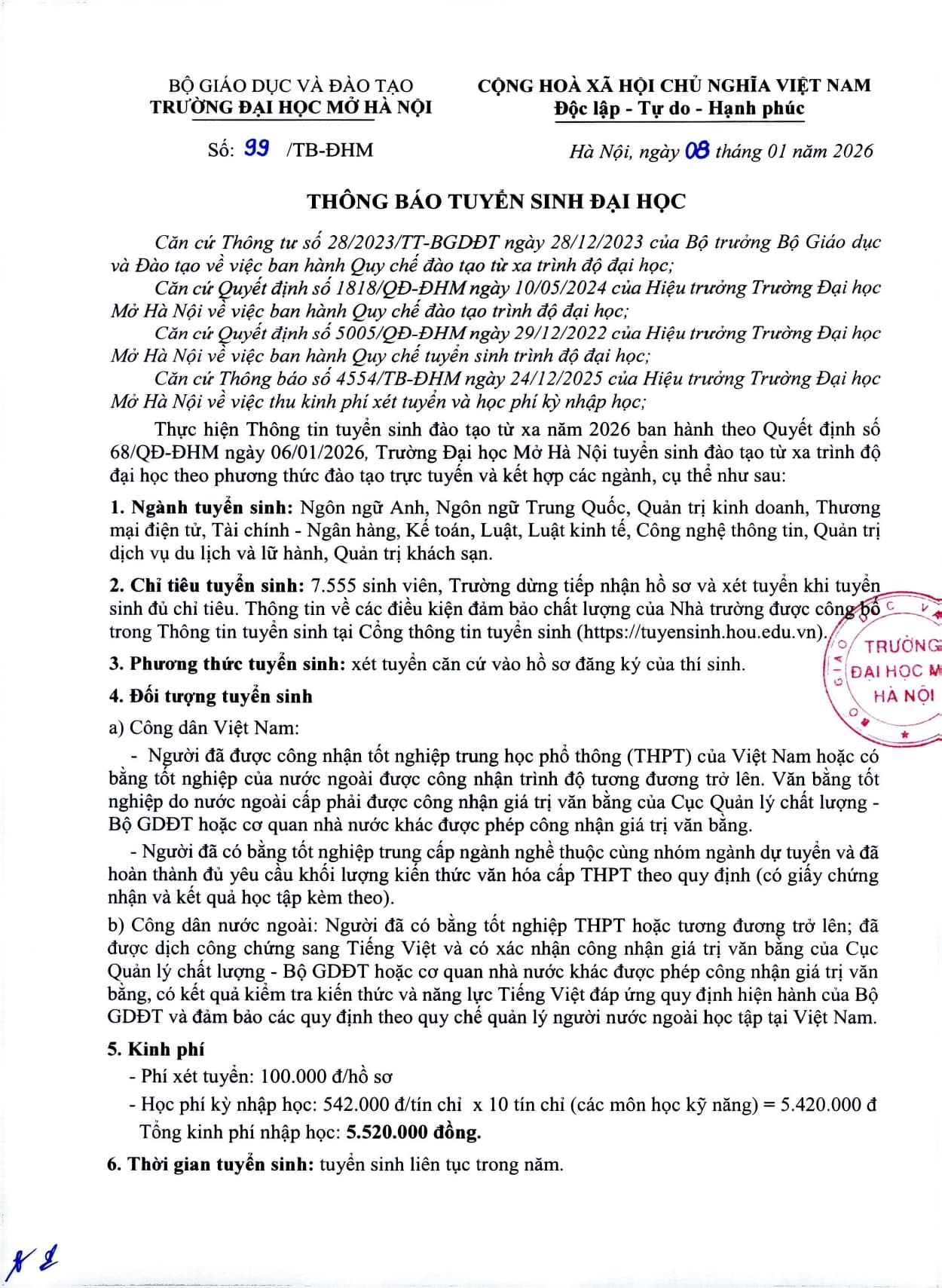 TRƯỜNG ĐẠI HỌC MỞ HÀ NỘI HOU