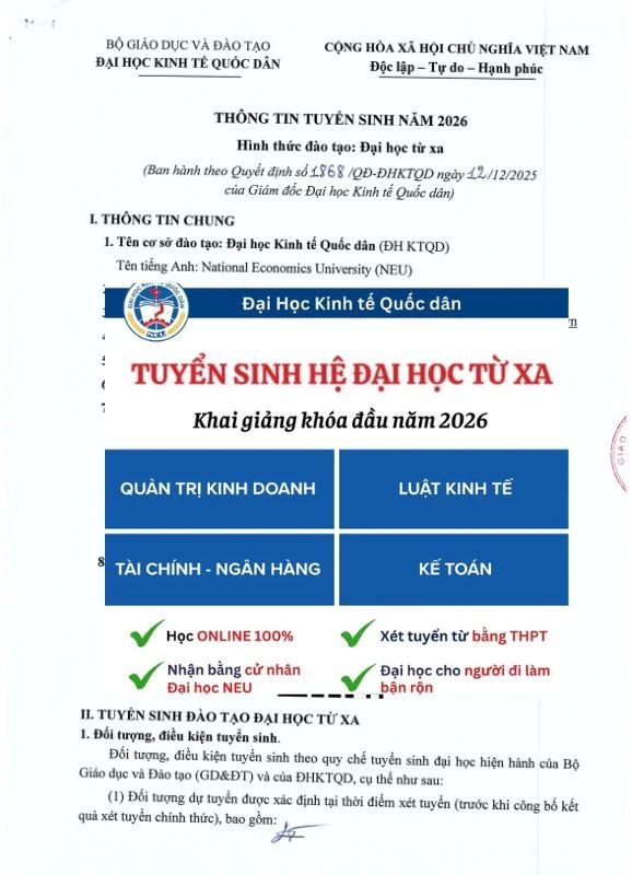 Thông báo chính thức tuyển sinh hệ đào tạo từ xa Đại học Kinh tế Quốc dân 2026